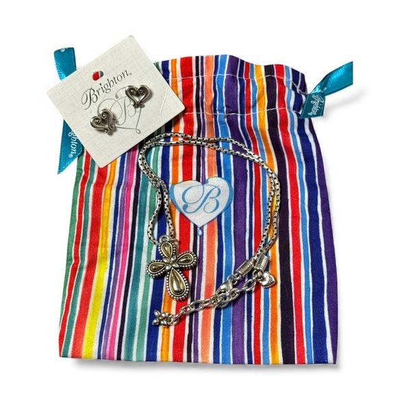 BRIGHTON RETIRED GRACE REVERSIBLE SILVER GOLD CROSS NECKLACE & GENOA EARRINGS - Picture 2 of 11